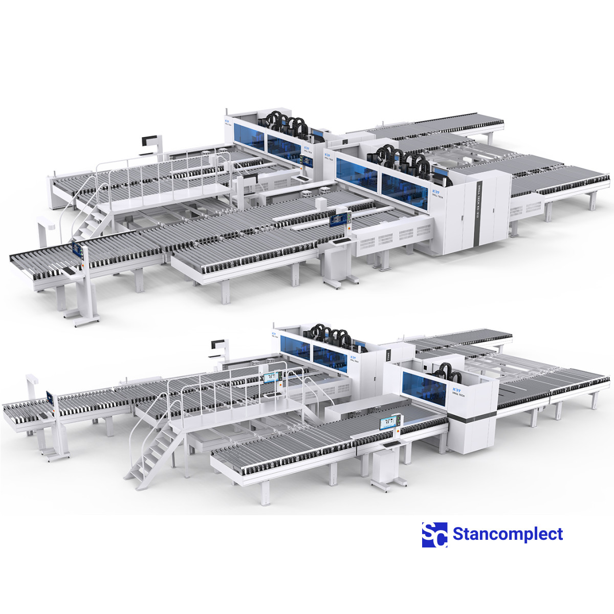 CNC drilling center KD-812ZA with two working tables, six drilling groups and milling with tool change